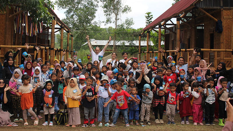 Children cheering in Indonesia