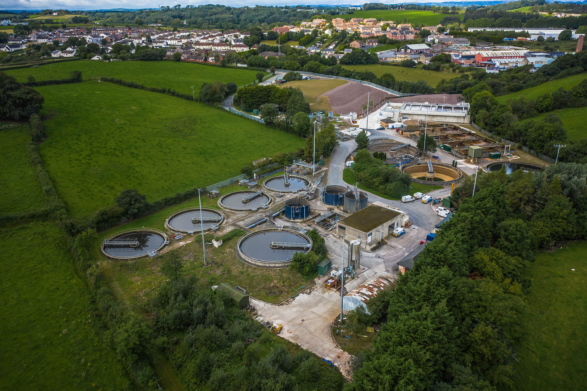 Aerial view water treatment plant