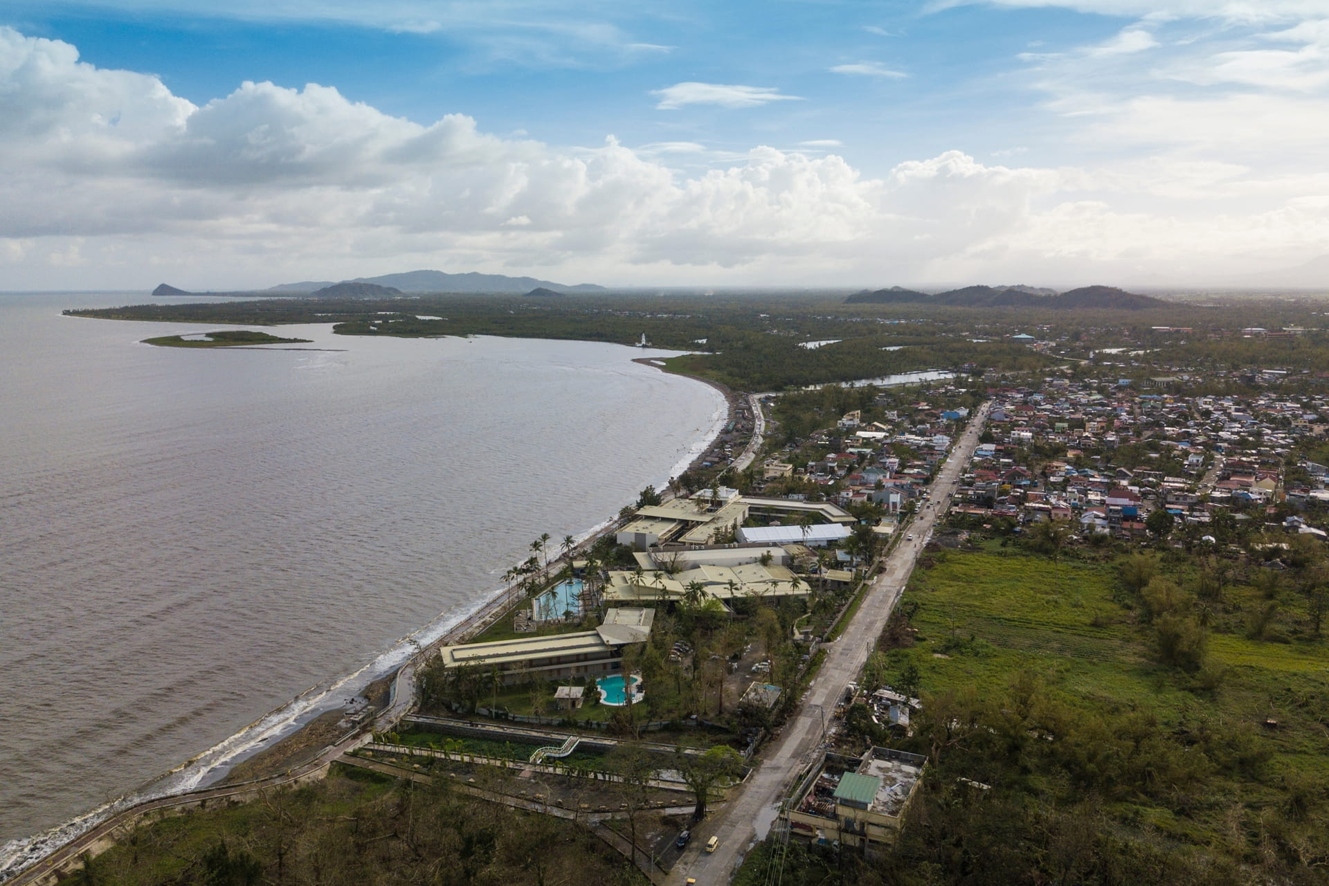 Aerial of the coastline of Palo and Tanauan, Leyte, Philippines