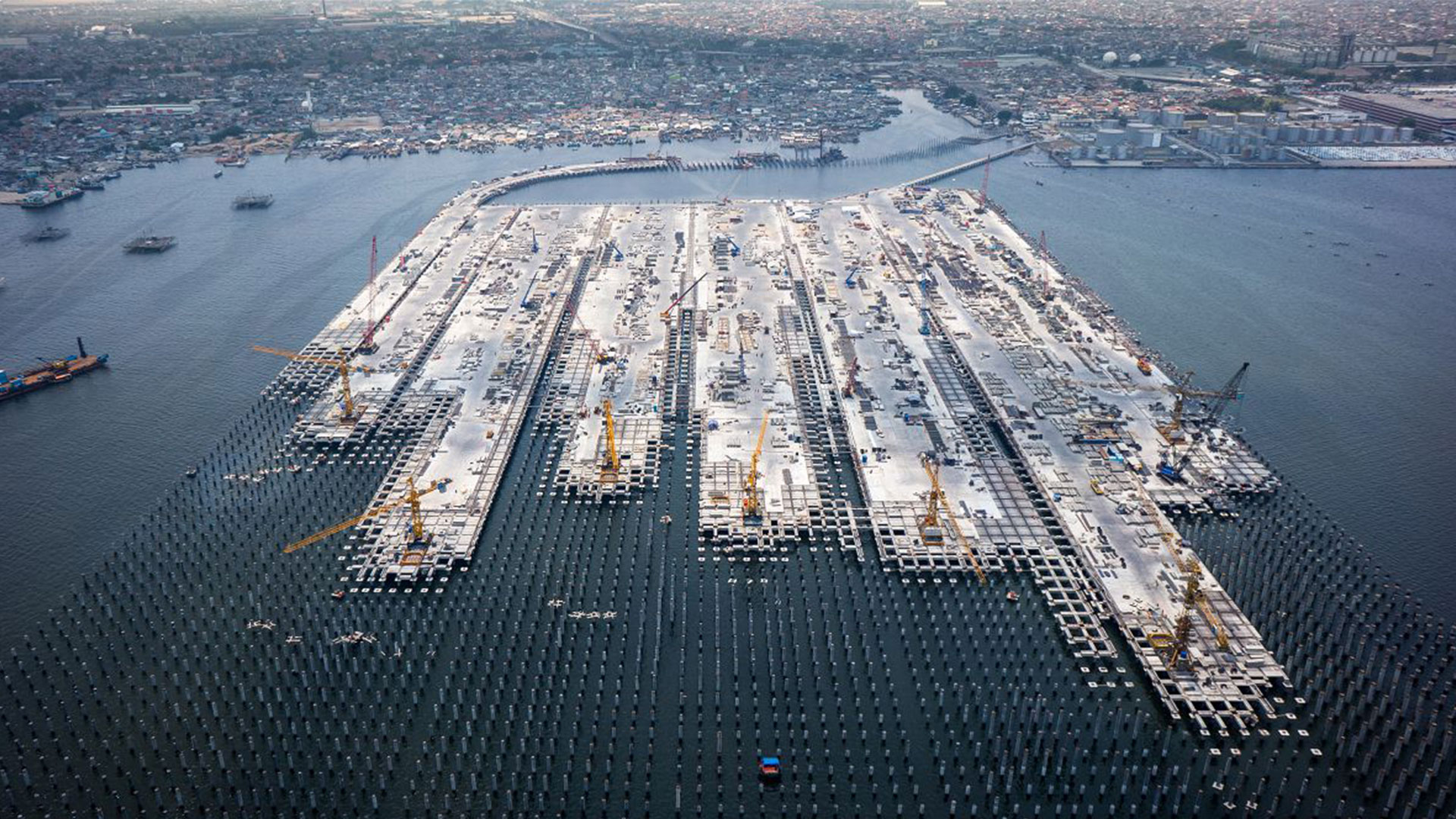 Aerial view of port infrastructure site