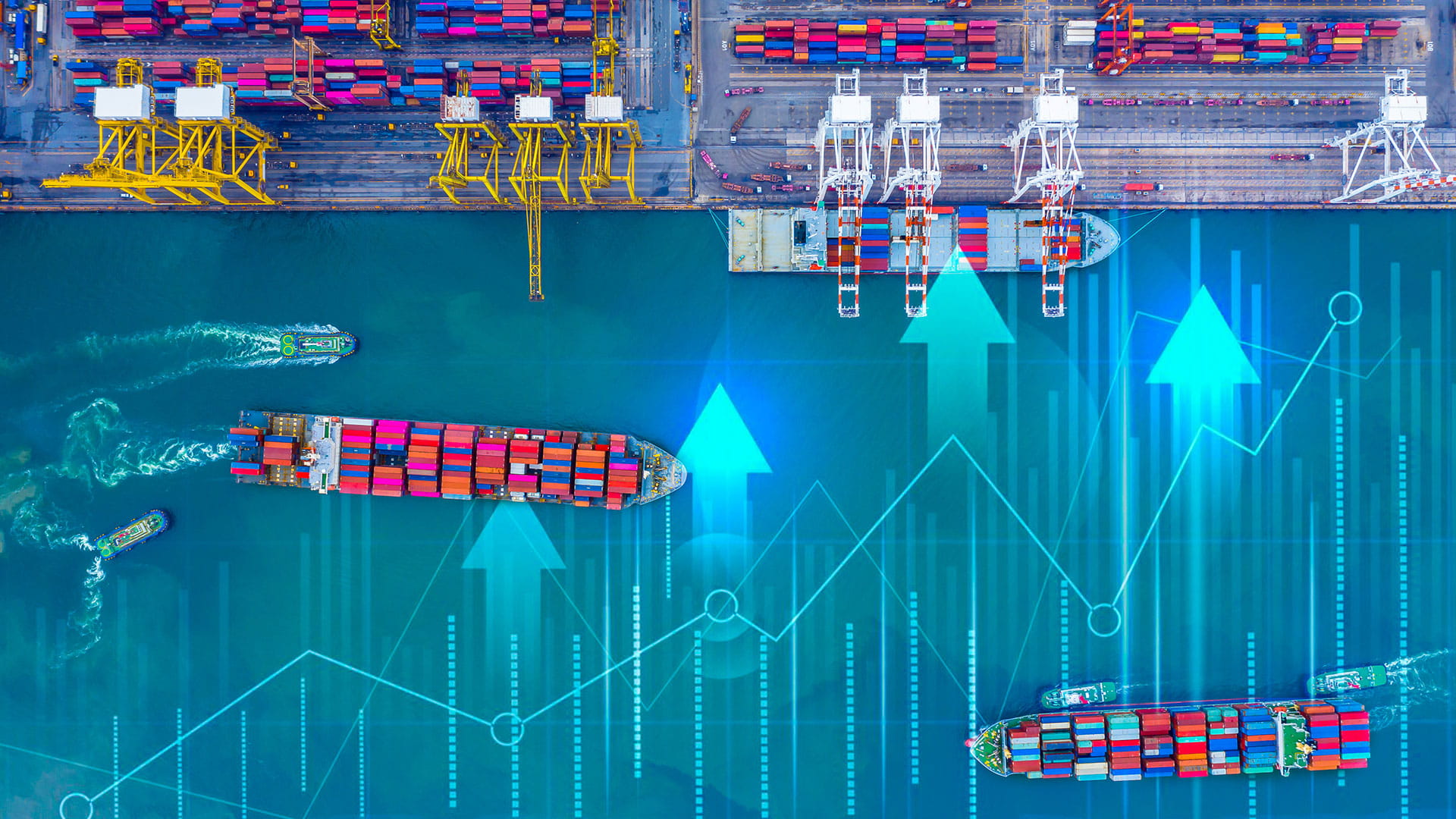 Containerships ready to moor showing an operations data overlayer
