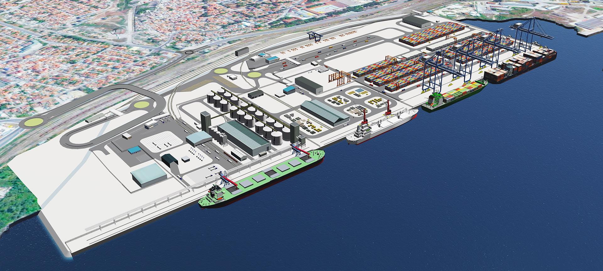 Animated view of a port master plan