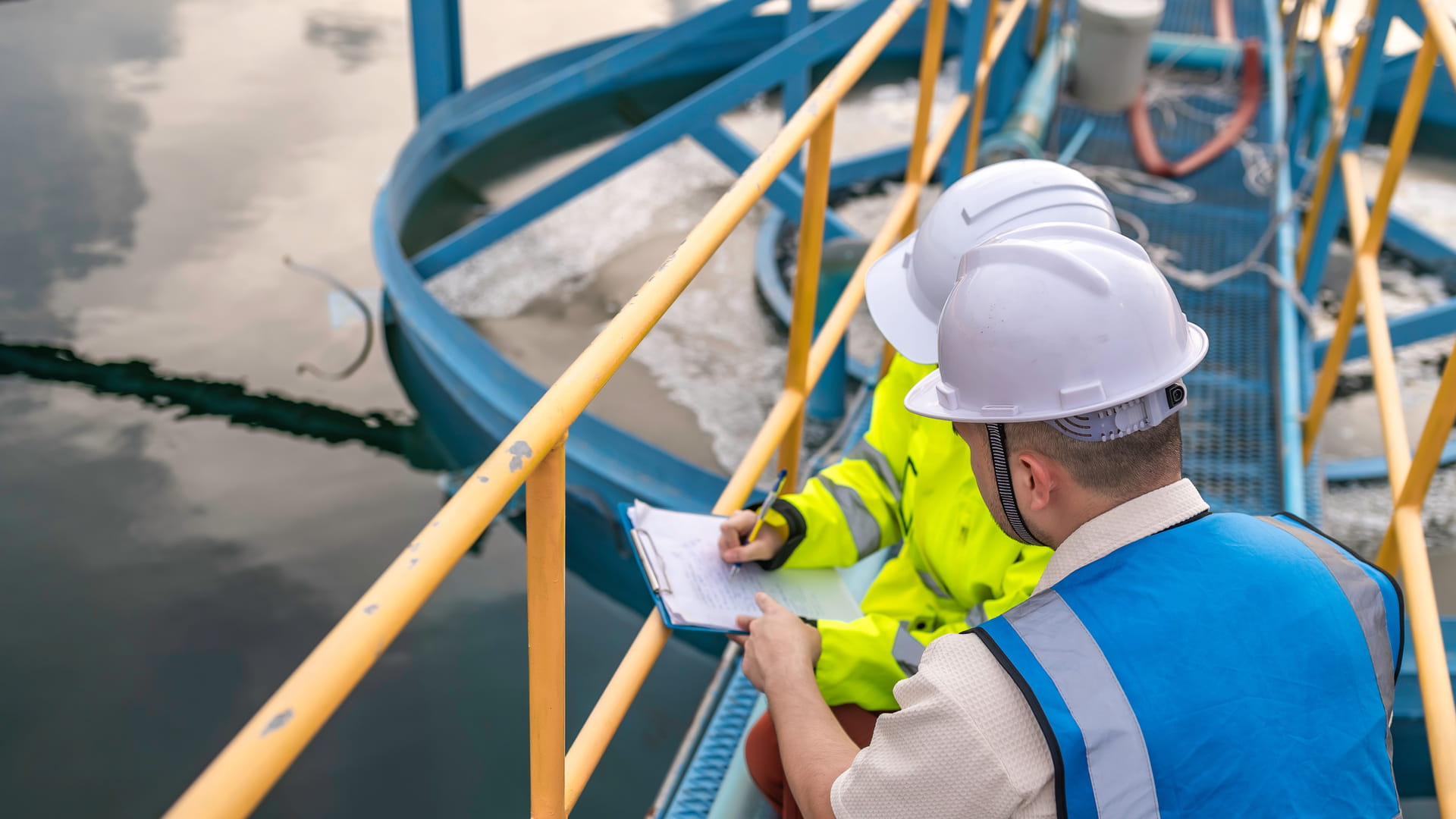 water consultants work at wastewater treatment plant for the masterplanning and feasibility studies