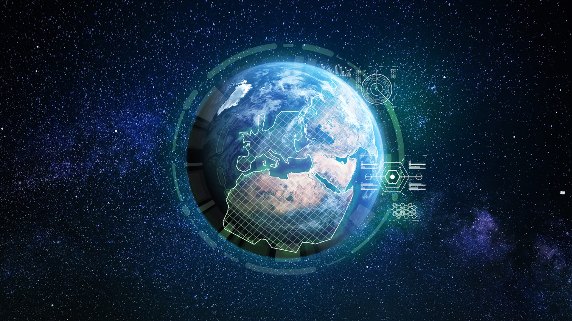 A globe with a digital overlay representing Twinn's digital intelligence solutions