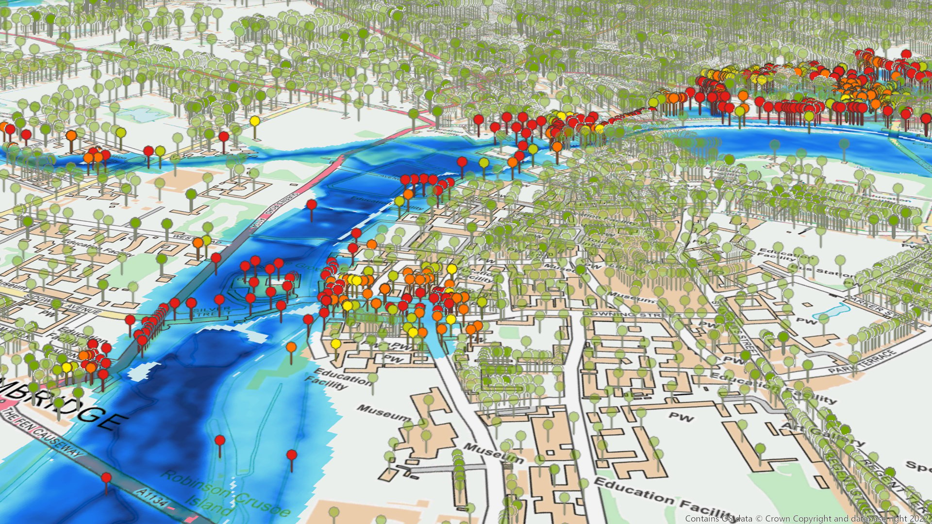 Visualisation of flood impact points