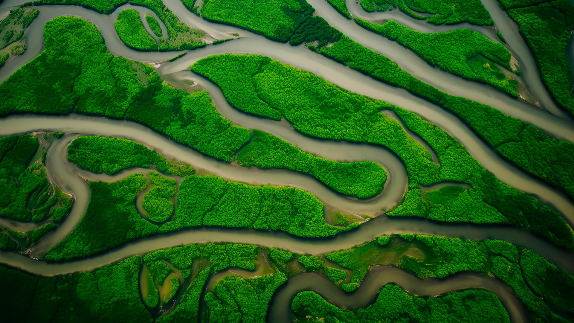 aerial view of river deltas