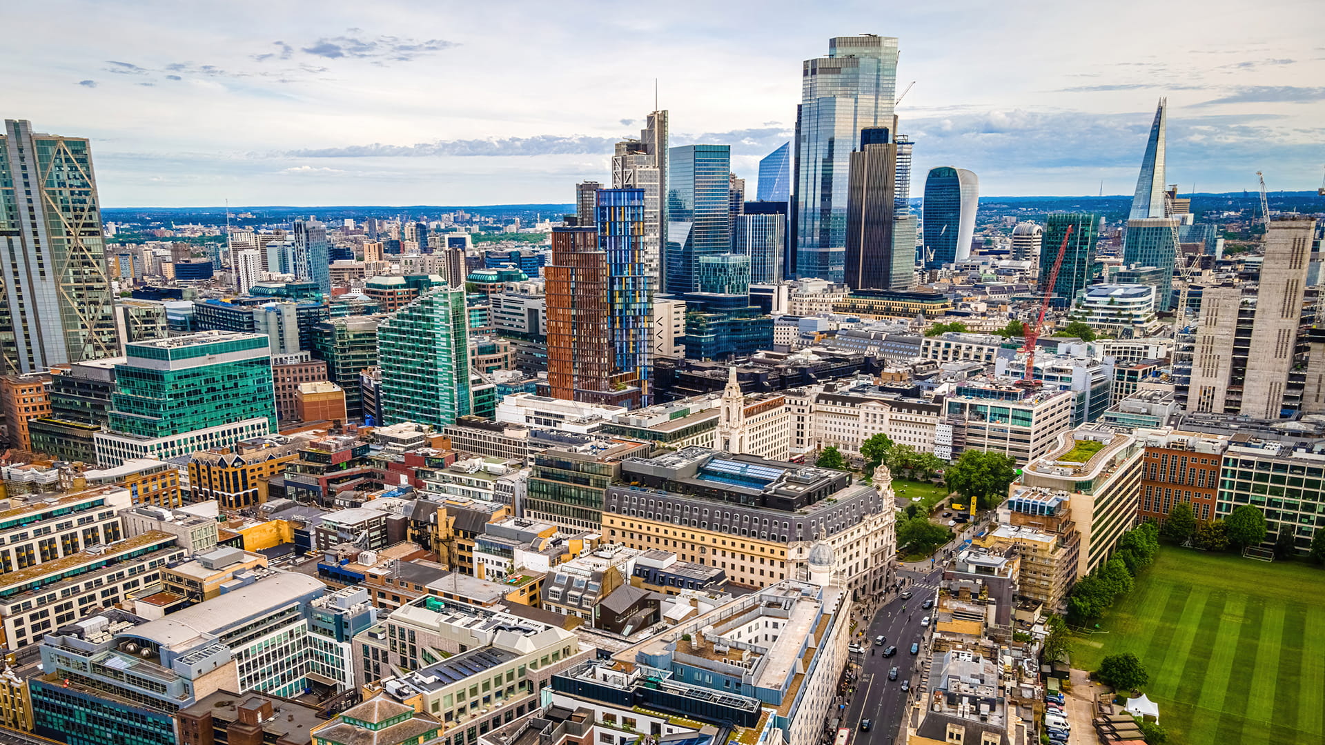 aerial view of the financial centre of London